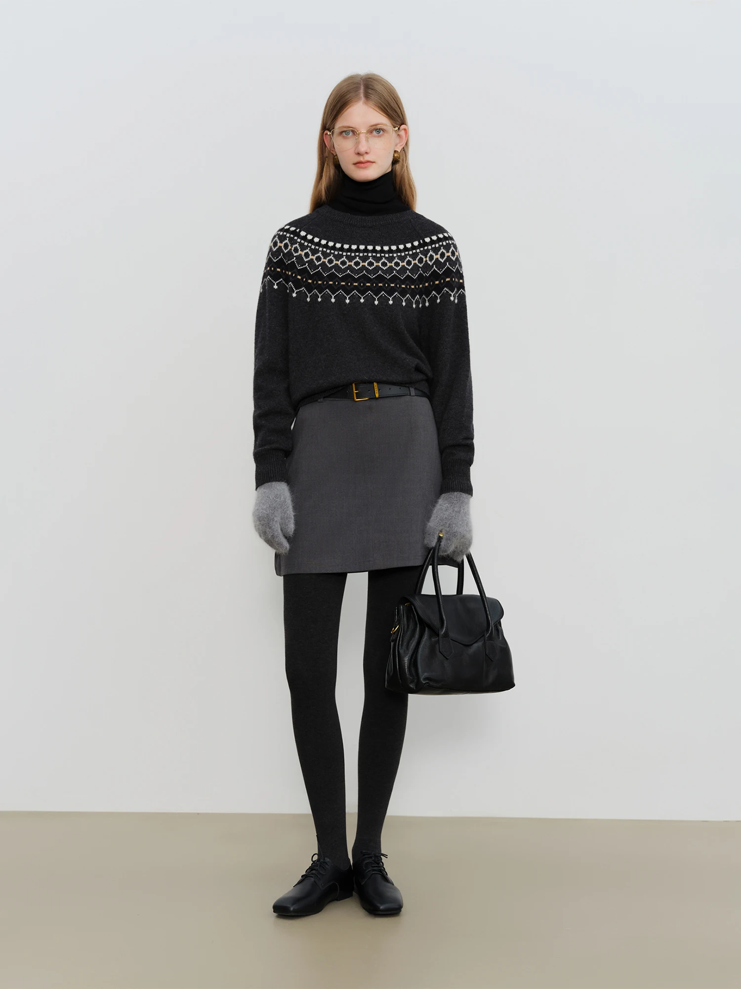 Ziqiao 2025, winter nieuwe collectie chique patroon Fair Isle trui voor kleine vrouwen, vintage geïnspireerd ontwerp, wollen gebreide wollen tops