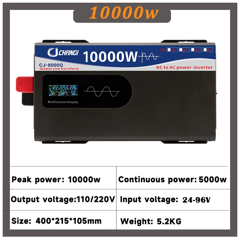 Pure Sine Wave Inverter 24V To 220V 110V 10000W 12000W High Power 48V 60V 72V 96V Converter Solar Inverters Car Off Grid