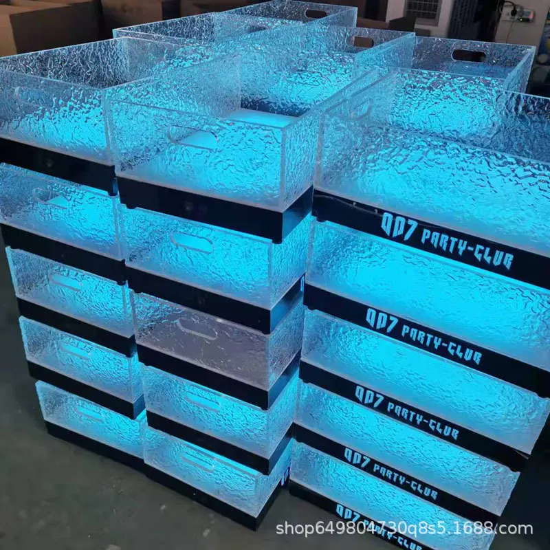 Ice Pattern Luminous Ice Bucket LED Rechargeable Transparent Acrylic Red Wine Rack Ice Cube Bucket