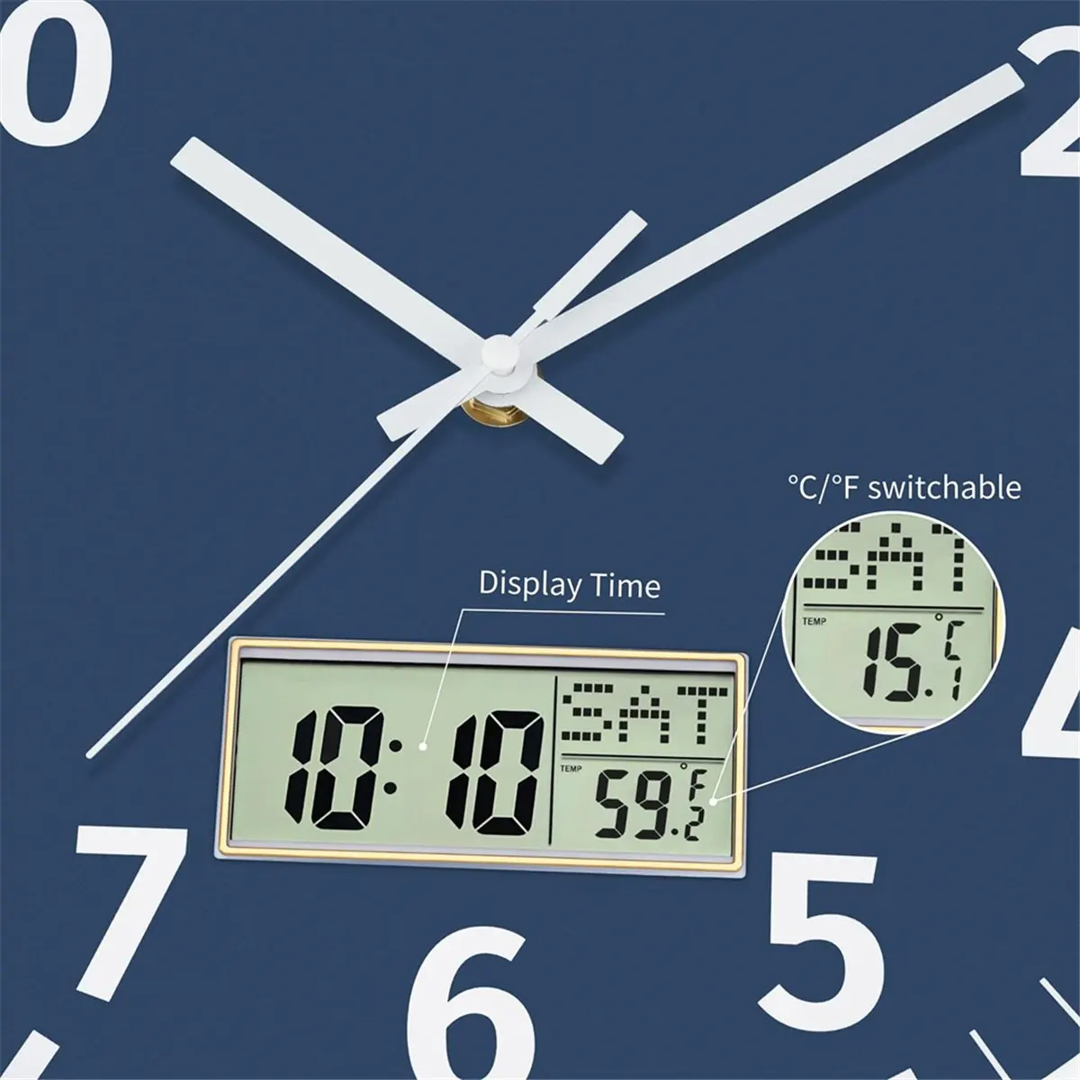 *AIMA Digital Wall Clock with Time, Day of Week and Temperature, Silent Non-Ticking Battery Operated Round Digital Wall Clock