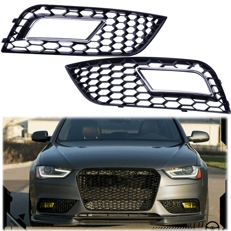 

Front Bumper Fog Light Grill Trim Covers Honeycomb RS4 Style For Audi A4 B8.5 Facelift Models 2013 2014 2015 2016