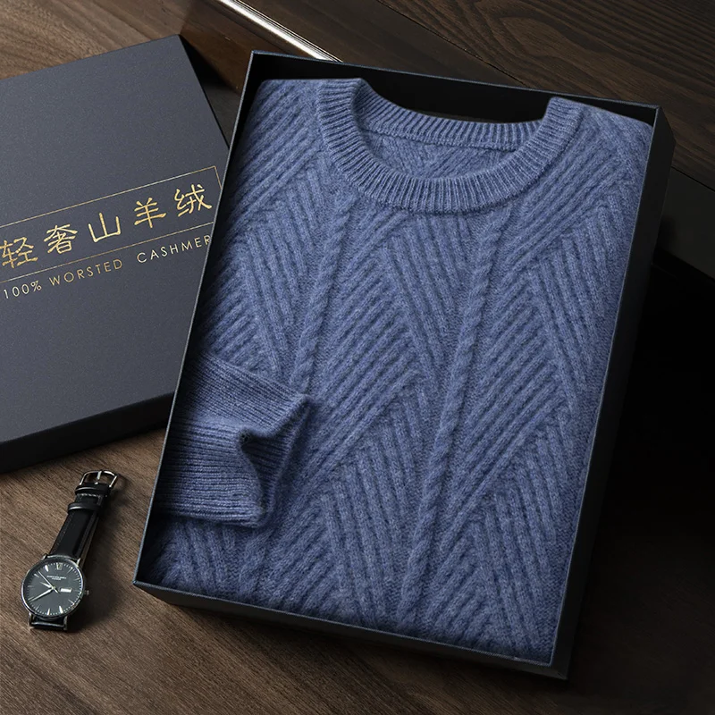 

100% pure cashmere men's round neck pullover 2025 autumn and winter knitted warm sweater jumper solid color business casual top
