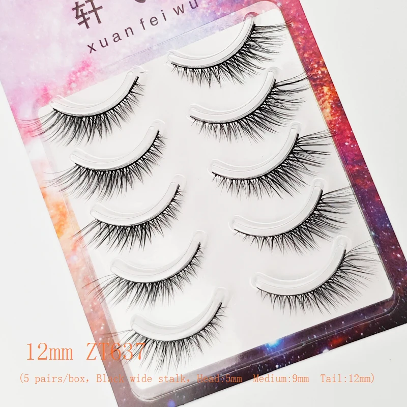 Pestañas alargadas estilo zorro natural Xuanfeiwu, pestañas postizas realistas de banda completa, cortas en la parte delantera y largas en la espalda, agrandamiento de los ojos, gruesas y rígidas, pestañas postizas de escenario, Cosplay, pestañas de Halloween