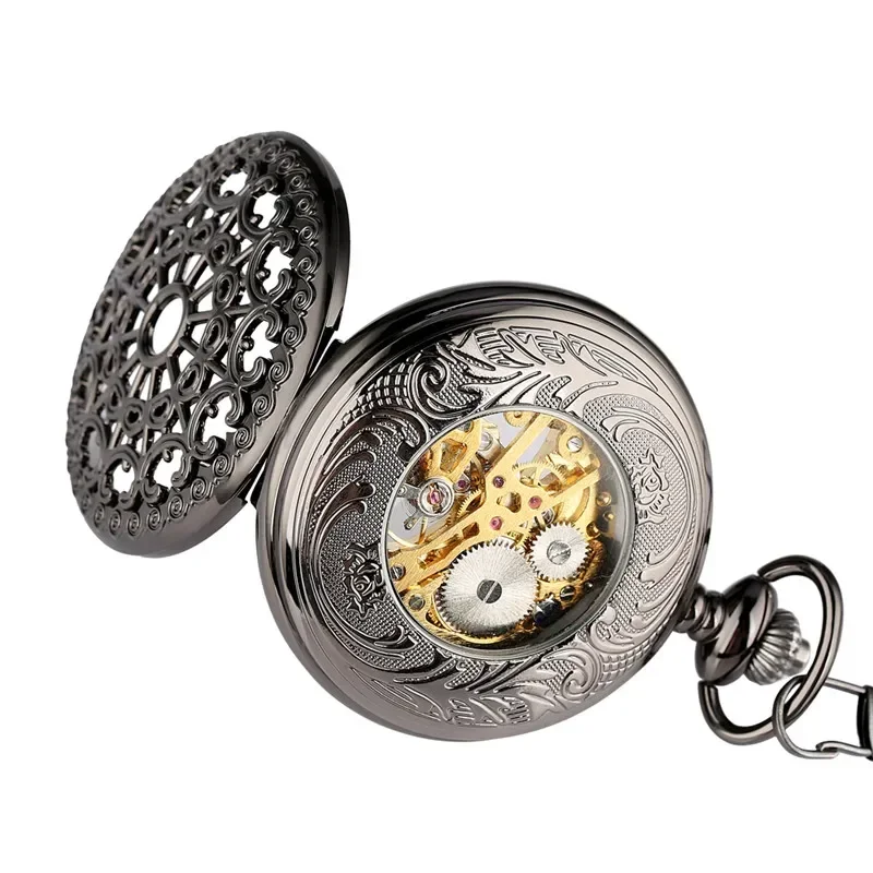 Antique Style Hollow Web Men Women Handwinding Mechanical Pocket Watch Manual Skeleton Clock Arabic Number Dial FOB Chain reloj