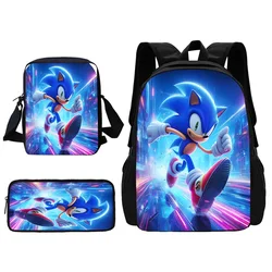 3 pcs set For Sonics thes Hedgehogs Child School Backpack With Shoulder Bag Pencil Bags School Bags for Boys Girls Best Gift