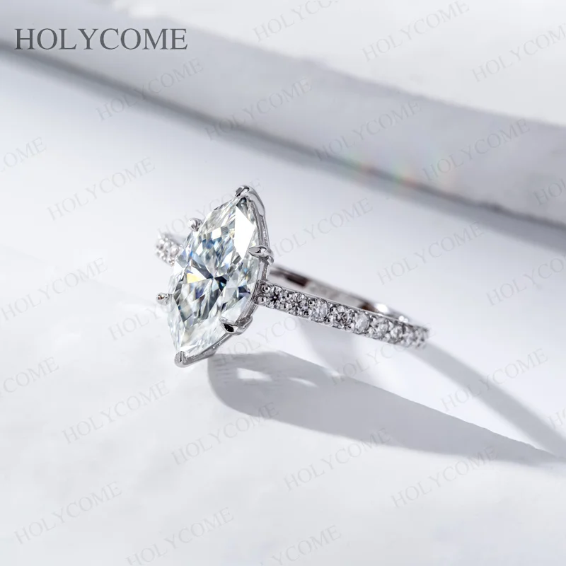2CT Marquise-Schliff Moissanit-Verlobungsringe für Damen, 925 Sterling Silber, Einzigartiger Grauer Edelstein-Ehering, GRA-Zertifiziert – Detail 10