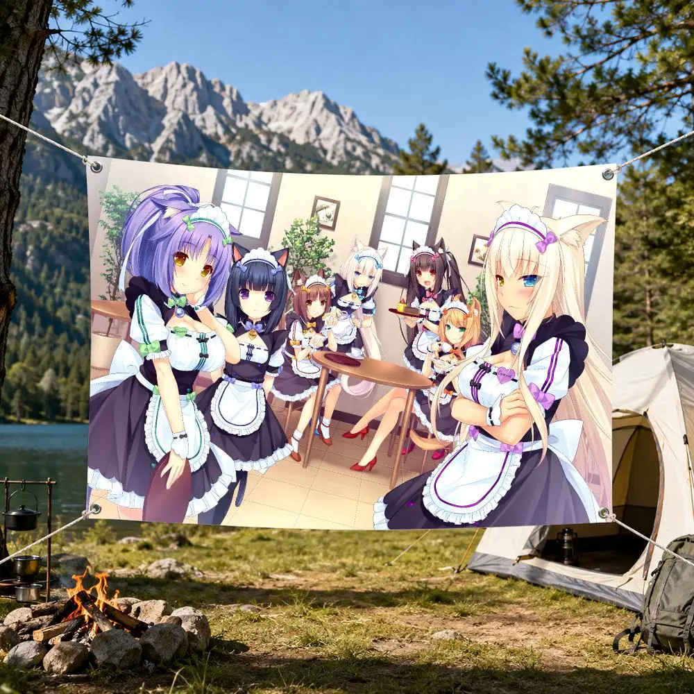 Anime Game N-Nekopara Flags Aesthetic Wall Tapestry Printed Wall Hanging Living Room Party Outdoor Decor