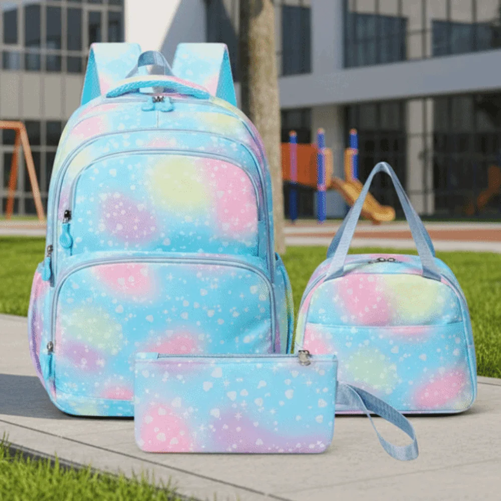 Daypack Three-piece School Bag Set Large Capacity Casual Nylon Backpack Durable with Lunch Bag Students School Bag
