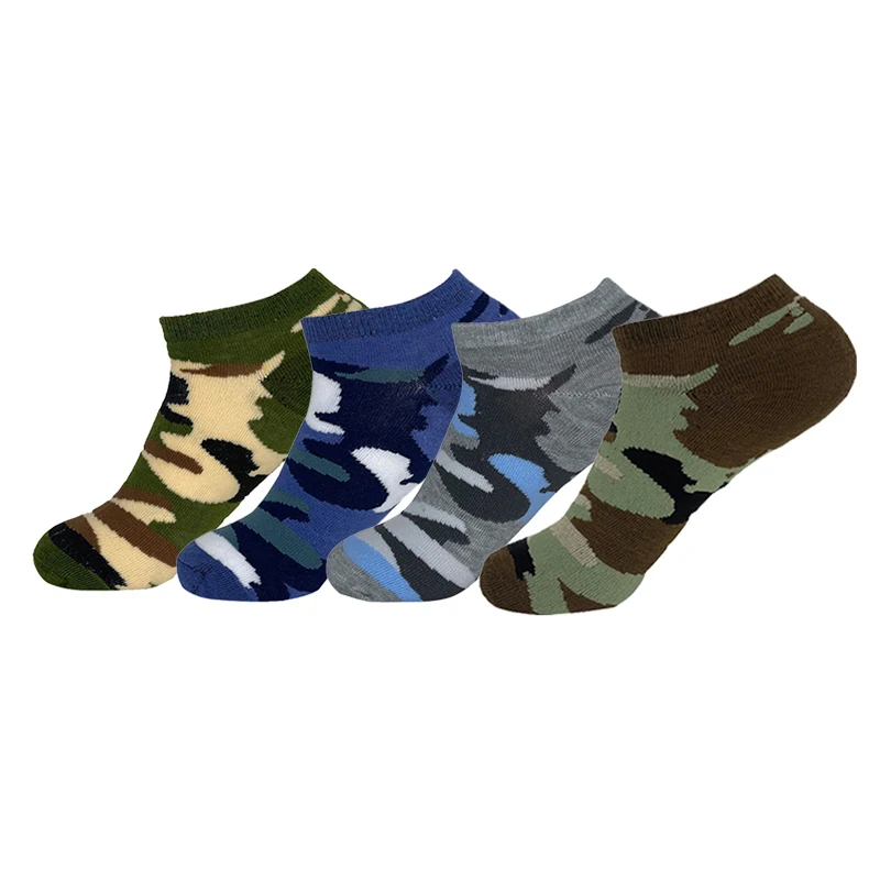 4 Pairs Men's Socks Spring and Summer Cotton Camouflage Army Style Casual Boat Socks Man Short Socks