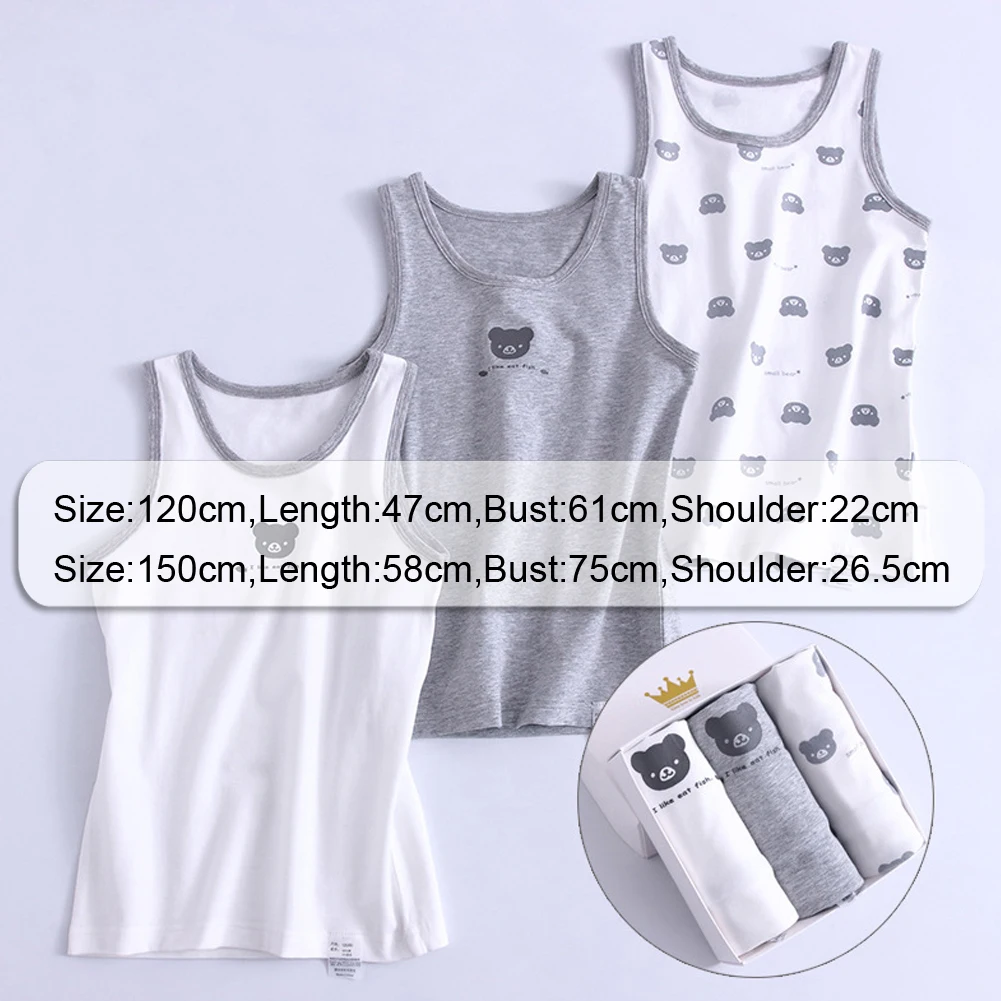 Girls Underwear Vests Thin 3pcs Summer Cute Undershirt Boys Cartoon Sleeveless Cotton T-Shirts Children Tops Teen Homewear 3-8T