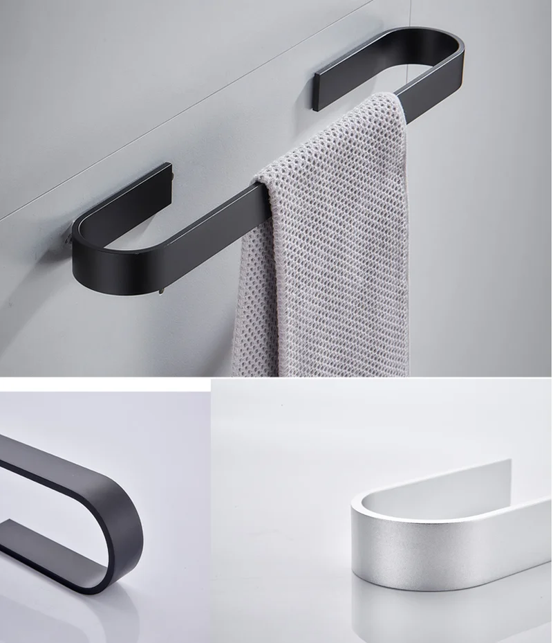 Towel Rail Rack Towel Holder Bathroom Towels Rack Hanger Black Silver  Space Aluminum Wall Hanging Towel Bar Storage Shelf