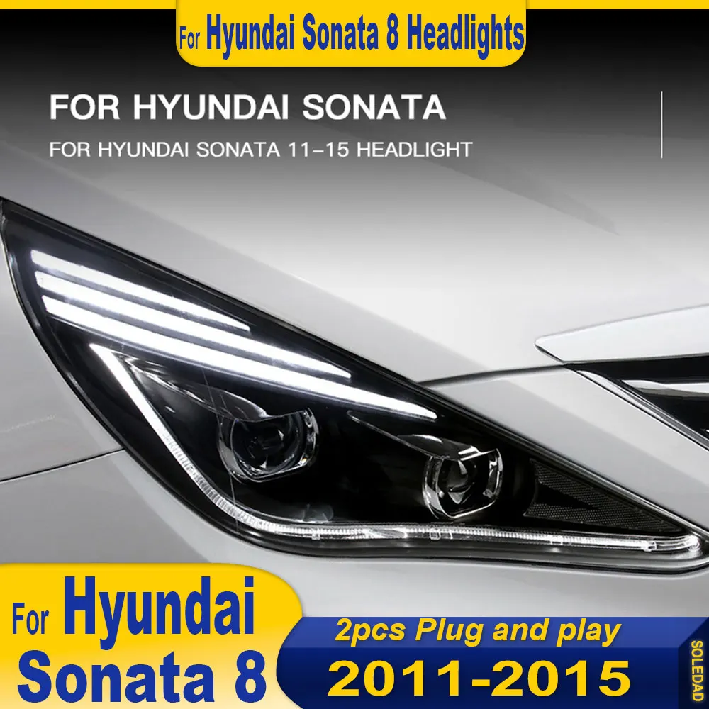 

Автомобильные фары для Hyundai Sonata 8 2011-2016, фары DRL, дневные ходовые огни, светодиодные биксеноновые лампы, противотуманные фары, автомобильный аксессуар