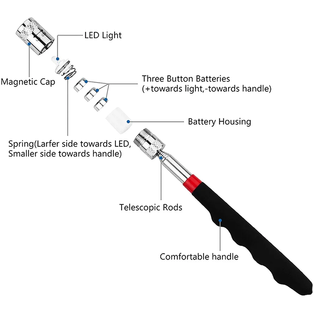 Teleskop-Magnetstift, Metallbearbeitung, praktisches Werkzeug, Magnetkapazität zum Aufnehmen von Muttern, Bolzen, verstellbarer Pickup-Stab, Mini-Stift