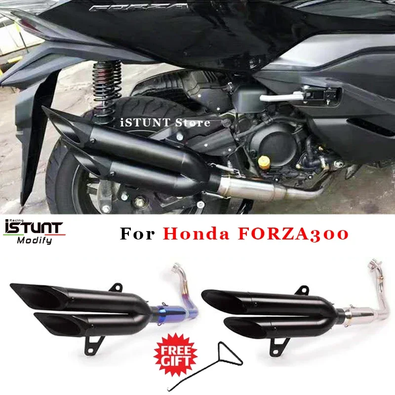 Full System Motorcycle Exhaust For Honda FORZA 300 forza300 Modified Double Hole Muffler DB Killer Front Mid Link Pipe