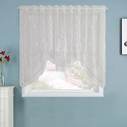 1 piece of white lace jacquard kitchen curtain transparent strip with floral pattern pole bag home coffee shop window decoration