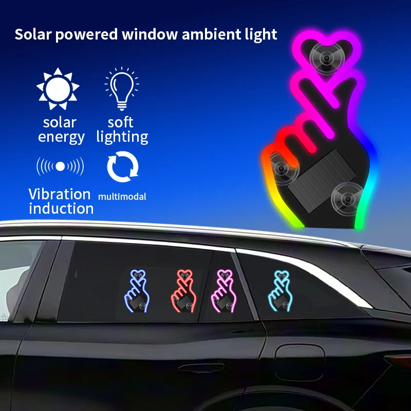 Car heart light, solar wireless decorative light, LED warning light, triangular window, rear window, heart-shaped car atmosphere