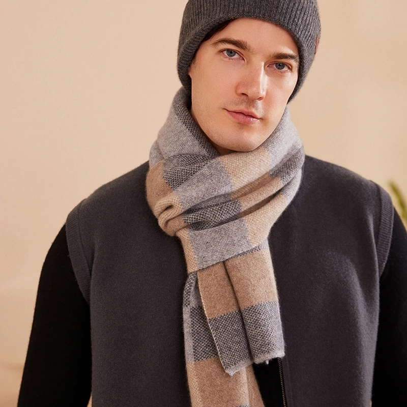 Men Scarf 100% Goat Cashmere Knitted Winter Soft Keeping Warm 180*28cm Scarves For Male FJ01