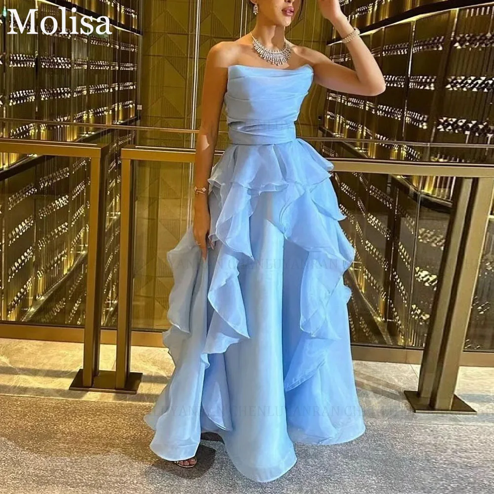 

MOLISA Strapless Sky Blue Formal Occasion Dresses 2024 A-Line Pleated Organza Sleeveless Long Party Evening Gowns فساتين الحفلات