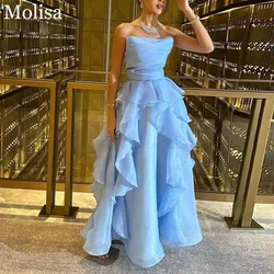 MOLISA Strapless Sky Blue Formal Occasion Dresses 2024 A-Line Pleated Organza Sleeveless Long Party Evening Gowns فساتين الحفلات