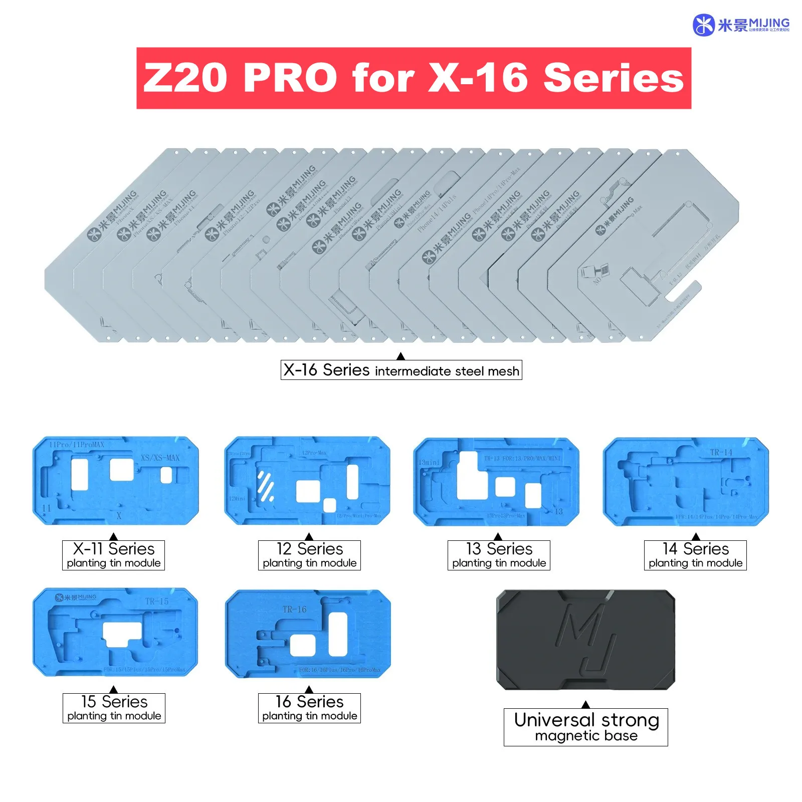 MiJing Z20 Pro 25in1 Stencil magnetico Piattaforma per iPhone X-16 PRO MAX Scheda madre Strato intermedio Reballing Kit di strumenti di saldatura