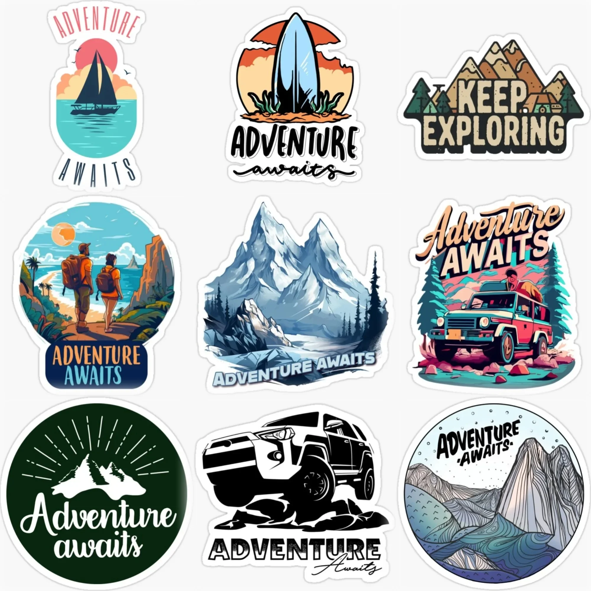 

Adventure Awaits Travel Camping PVC Creative Car Stickers for Car Van Motorcycle Off-road Helmet Bumper Wall Decal Accessories