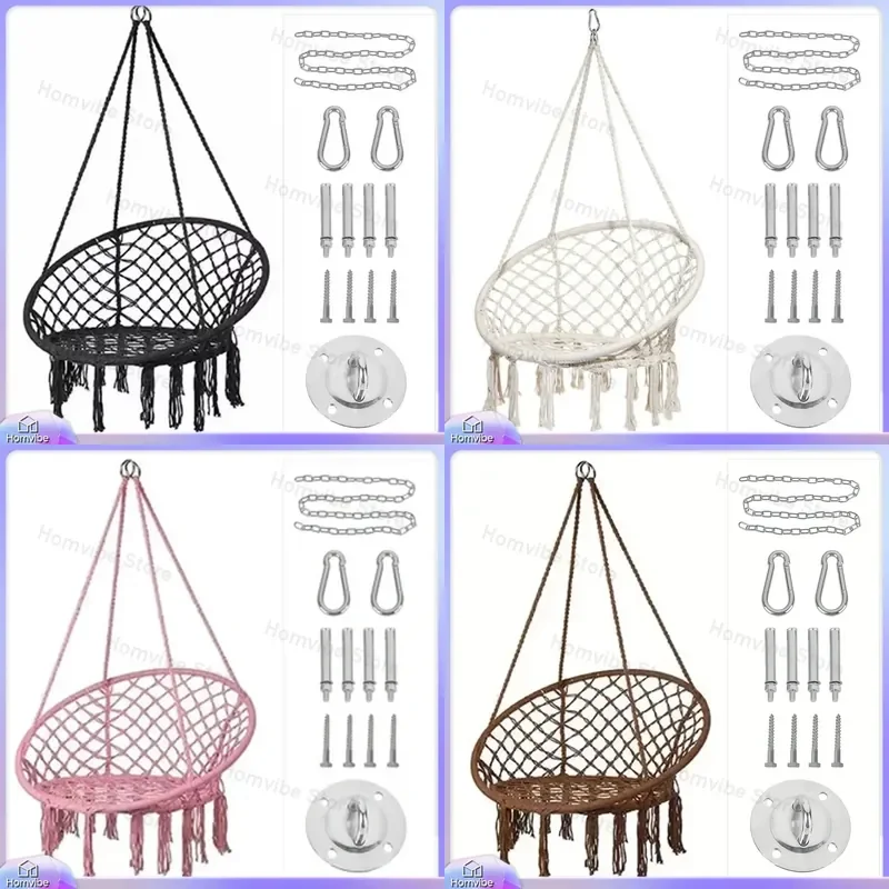 Nordic Fringed Hanging Chair Hand Woven Cotton Rope Hammock Swing Outdoor Balcony Cradle Seat Garden Patio Furniture Decor