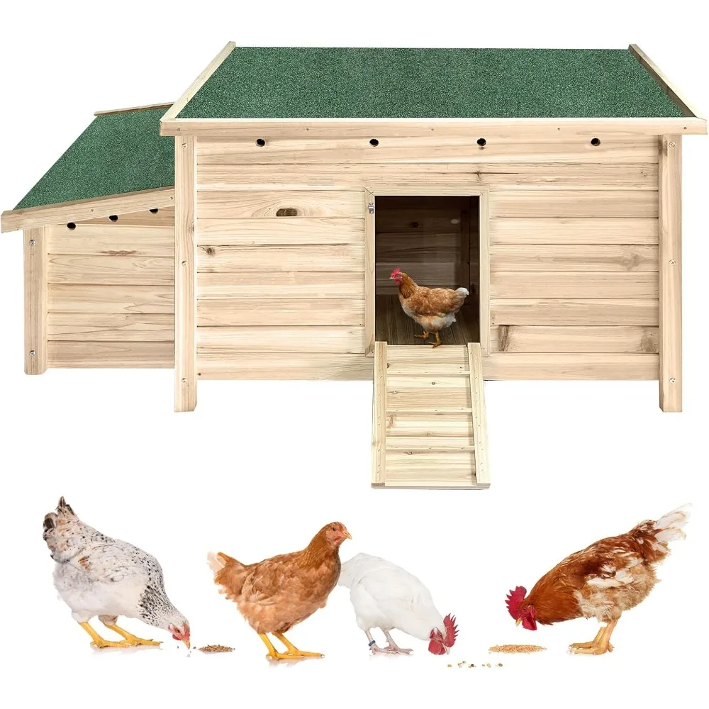 Small Wooden Chicken Coop Hen House Poultry Cage with 2 Chicken Nesting Box & Ramp, Poultry Cage Rabbit Hutch for Outdoor