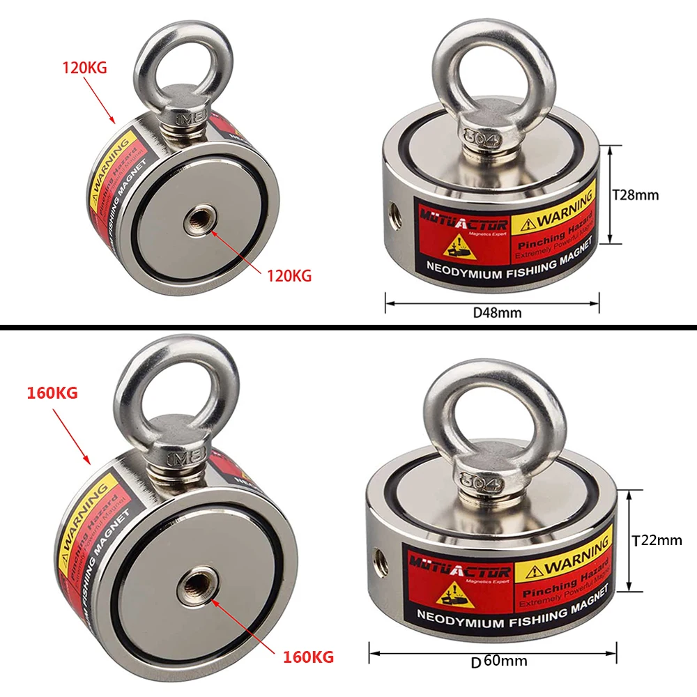 160KG*2 Strong Neodymium Magnet Double Side Search Magnetic Super Power Salvage Fishing Magnet with Searching Rope