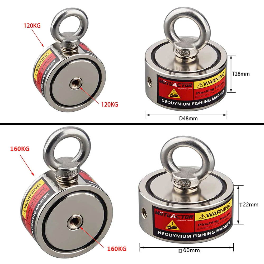 Imagem -04 - Forte Ímã de Neodímio Busca Lateral Dupla Magnética Super Power Ímã de Pesca de Salvamento com Busca de Corda 160kg 120kg