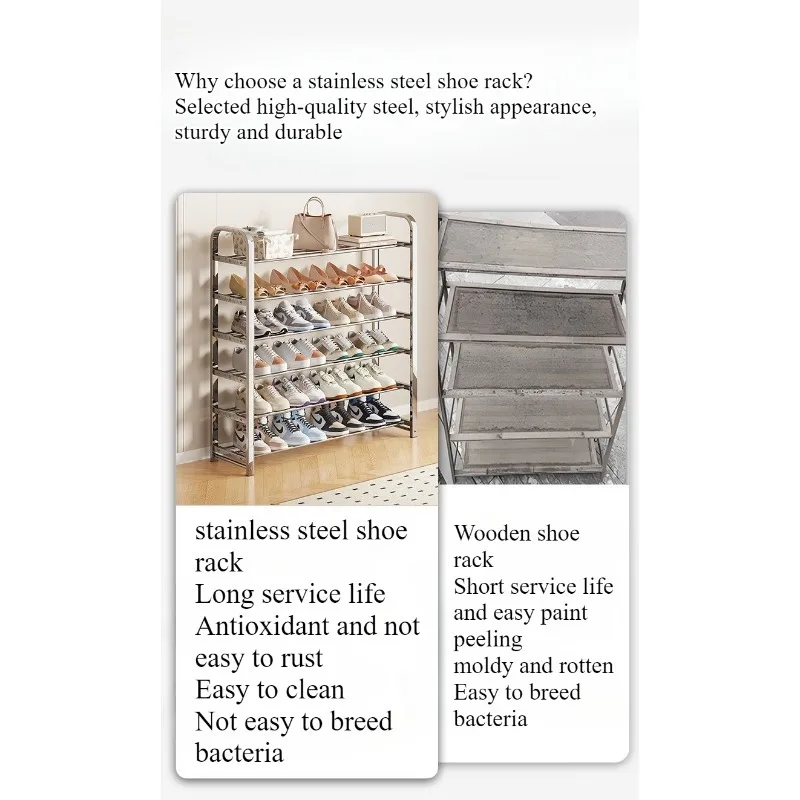 Thickened stainless steel shoe rack, family corridor, student dormitory, rental room, shoe cabinet image 4