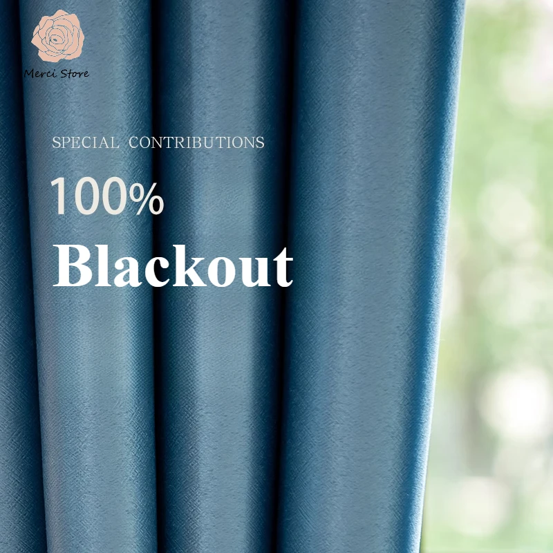 

100% Blackout Curtains for Living Room Bedroom Thermal Insulation Sun Protection Full Darkening Drapes Modern Luxury Custom