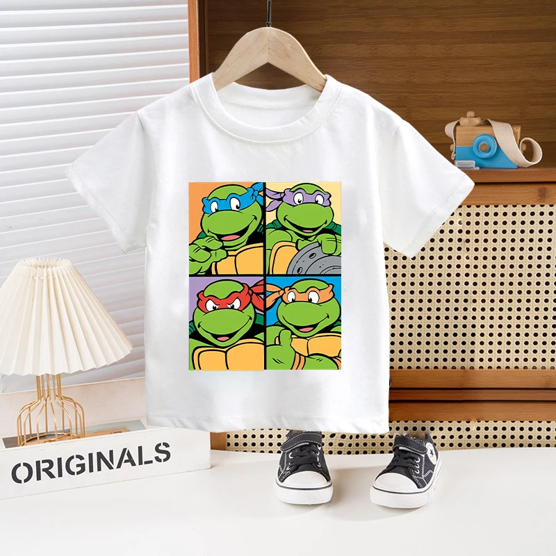 Teenage Mutant Ninja Turtles T-shirt Fashion Short Sleeve Summer Outdoor Wear Round Neck Boys Birthday Clothes Cute Tops Gifts