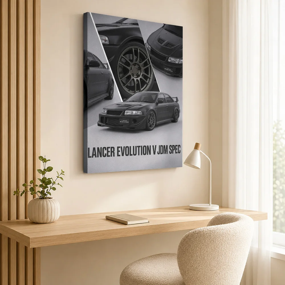Black Japanese Lancer Evolution V Car Framed Canvas Poster Personalized Photo Modern Gallery Style Canvas Wall Art Garage Decor