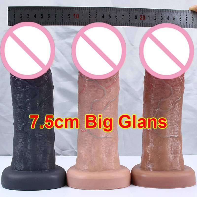 New 7.5cm Big Glans Penis Realistic Dildo Huge Anal Plug Suction Cup Adult Strapon Sex Toys For Woman Vagina Orgasm Masturbation