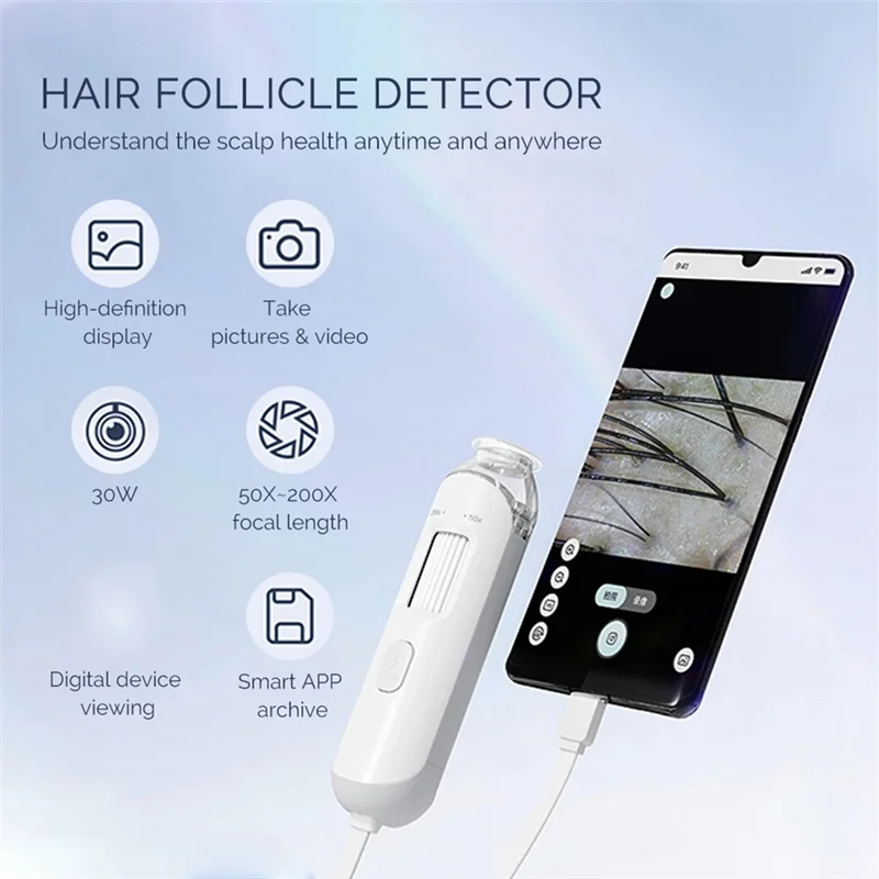 【FUXQ】Eetector Skin Tester Skin Analyzer Porie Vergrootglas Wifi Zichtbaar 50X-200X Mini Haarzakje Hoofdhuid Detector Haar Emitter