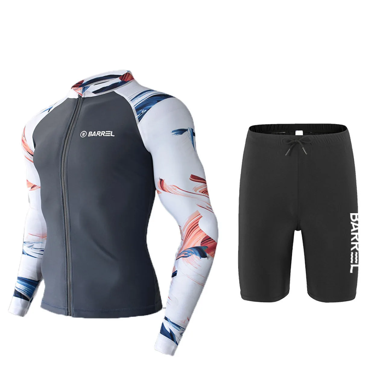 Oulylan Rash Guard da uomo in 2-3 pezzi con pantaloncini da ragazzo costume da bagno con cerniera a maniche lunghe costume da bagno muta Beachwear