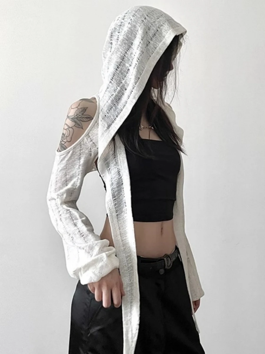 

Women White Gothic T-shirt Harajuku Y2k Tees Top Vintage Aesthetic Long Sleeve Asymmetrical T-shirts 2000s Emo Oversize Clothes