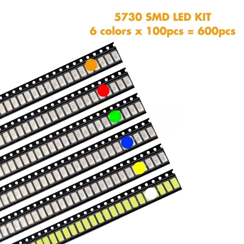 LAUBEI 600pcs=6colors x 100pcs 5050 5730 1210 1206 0805 0603 0402 SMD LED Diode Kit Red / Green / Blue / White / Yellow/ Orange