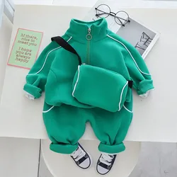 Ropa de algodón para niños, Jersey, Tops, pantalones, bolsa, conjuntos de 3 piezas, chándales informales para niños de 1 a 5 años, primavera y otoño, novedad