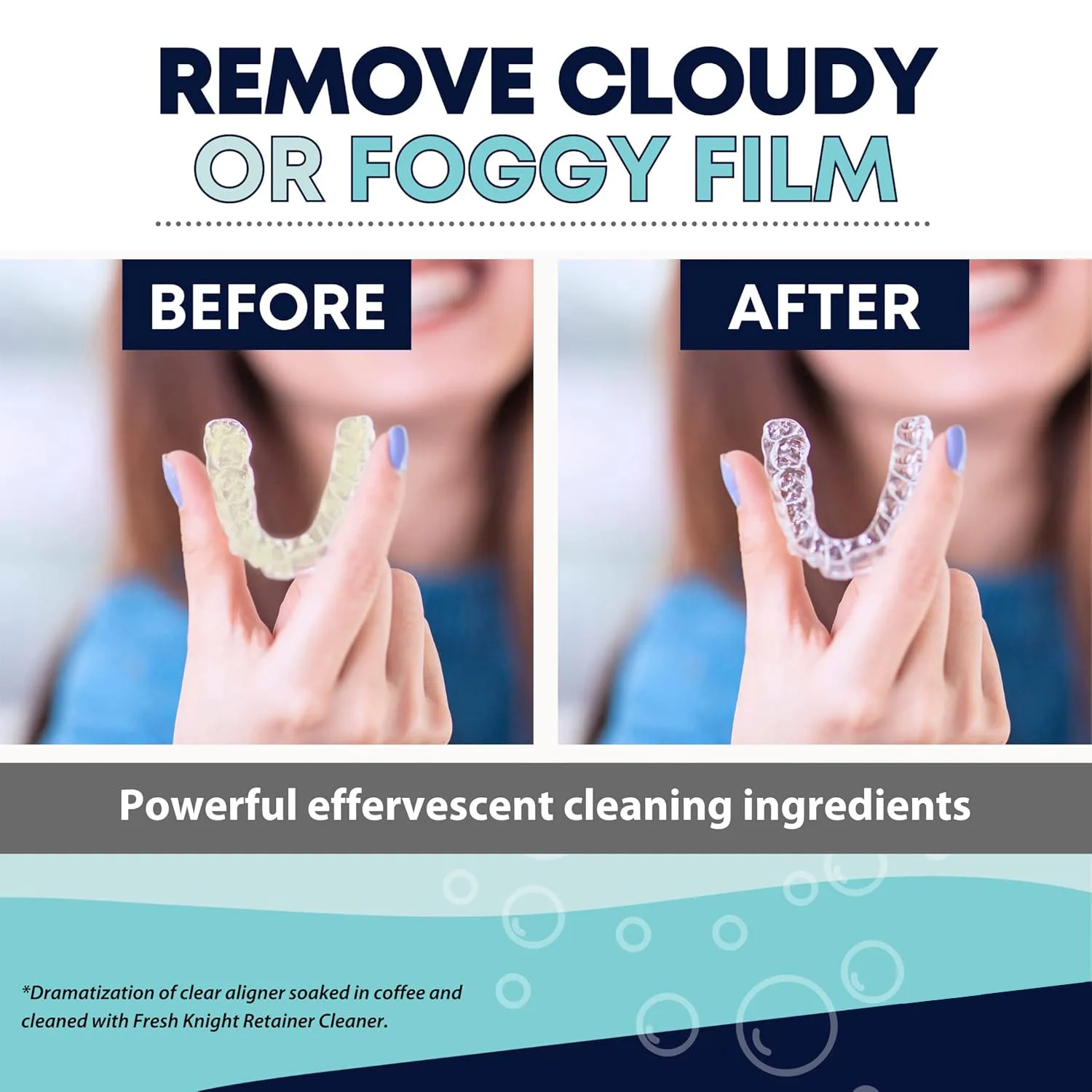 Denture Cleaner Tablets Remove Odors Discoloration Stains Plaque - 12 Retainer Cleaner Tablets for Aligner, Mouth & Night Guard