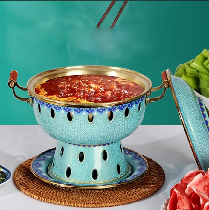 Chinese Cloisonn Copper Inner Pot  Single Person Small Hotpot Enamel Hotpot Restaurant Commercial Use Household Hotpot Pot ZI539