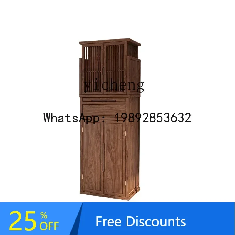 New Chinese Style Black Walnut  Double-Layer Shrine with  Home Hidden Door Buddha Shrine God of Wealth Bodhisattva Cabinet