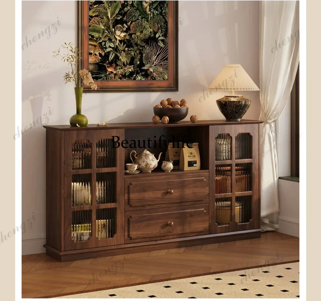 p182 Medieval ultra-thin dining side cabinet, solid wood storage cabinet, restaurant storage, retro cabinet