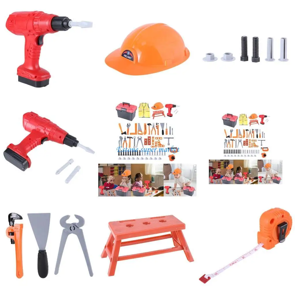 

090B Realistic Tool Box Toy Repair Tool Kits Toy Kids Interactive Activity Toy Repair Tool Kits Fine Motor Skill Toy