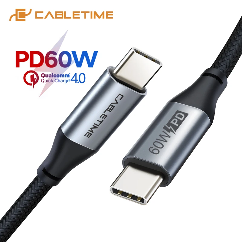 CABLETIME USB C auf USB C Kabel PD 60 W QC 4.0 480 Mbit/s Typ C Schnellladekabel für Telefon XIAOMI HUAWEI OPPO