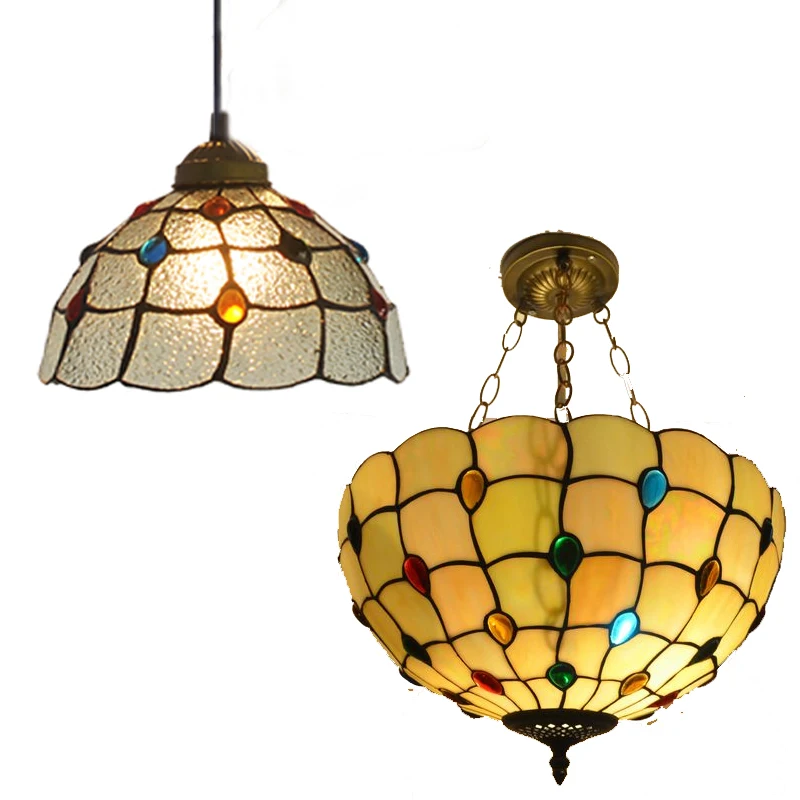 

Tiffany Pendant Lamp Dinning Room Chandelier Ceiling Hanging Light Bedroom Stained Glass Pteris Decor Luminaria Lighting Fixture