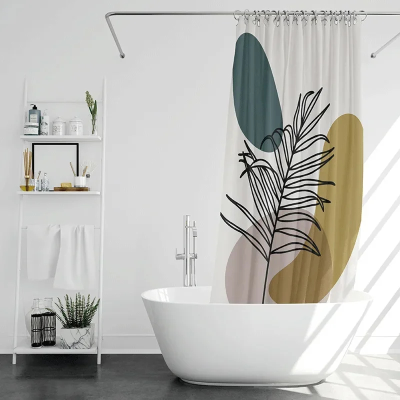 isn't wind simple Morandi bathroom shower curtain printed room partition  waterproof polyester light-transmitting