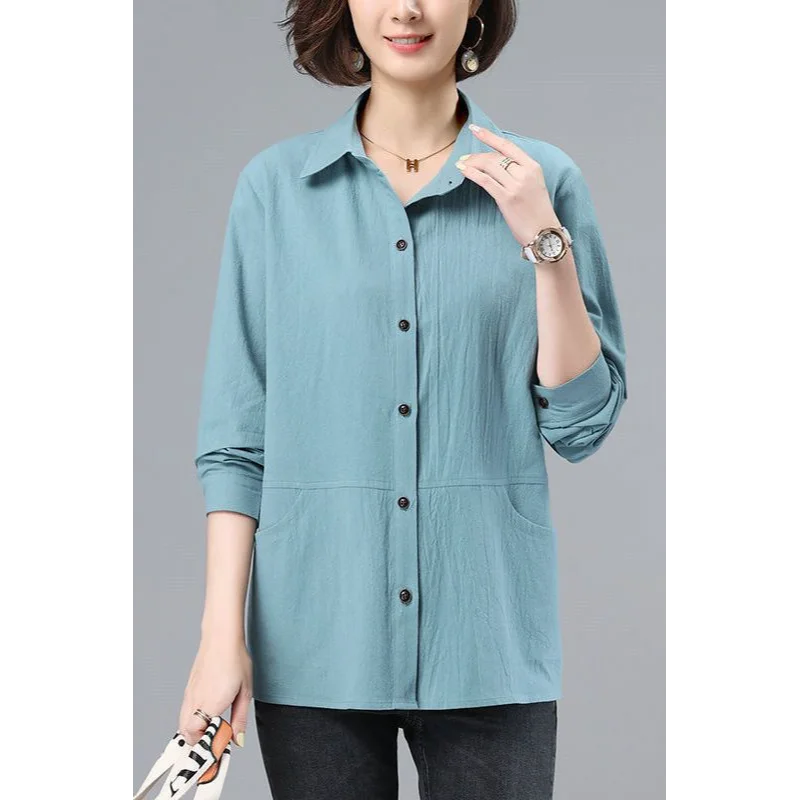 

Новые женские сшитые рубашки-поло с воротником на пуговицах, модные однотонные универсальные тонкие рубашки с длинными рукавами