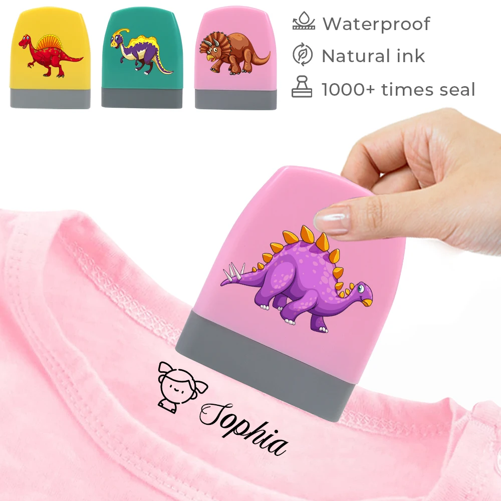 1 Stück personalisierter individueller Namensstempel Jurassic Dinosaurier-Muster-Design, individueller Namensstempel – schlichtes Lineal für Kleidung und Stoffe