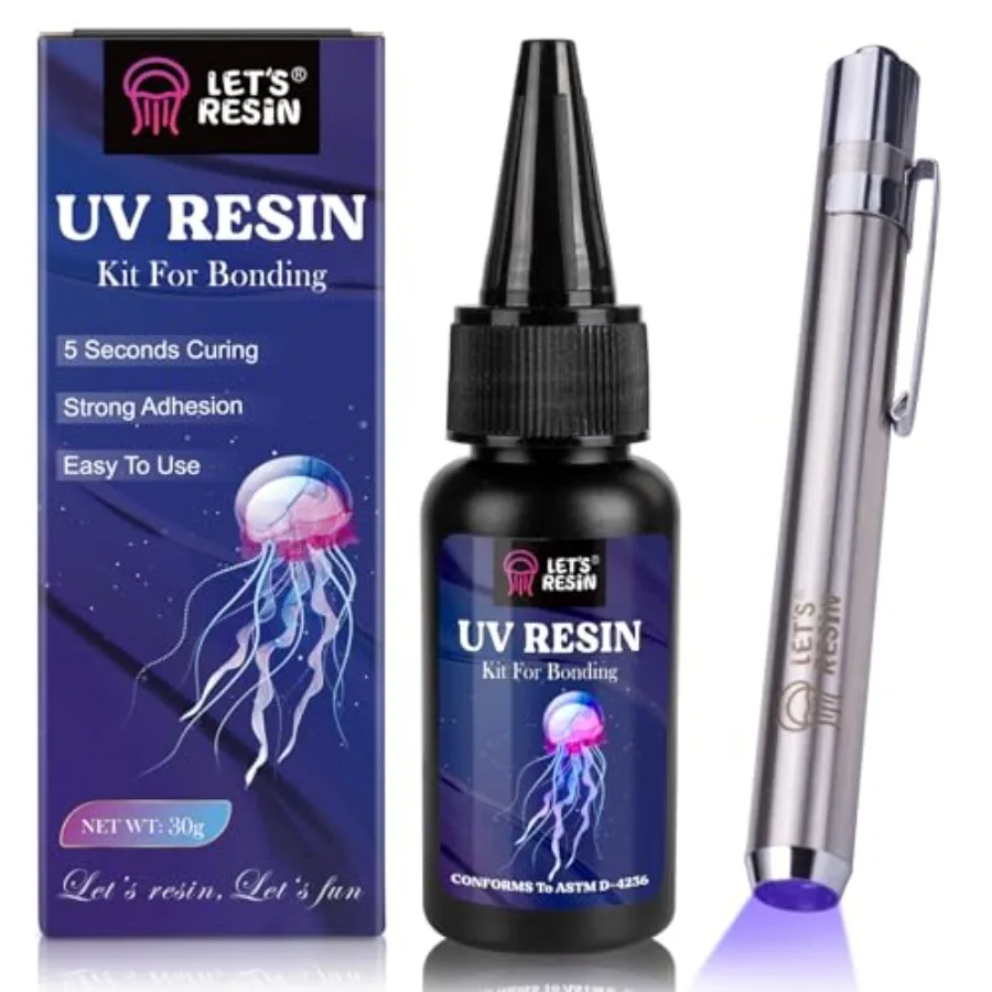 UV Resin Kit with Light, BondingandCuring in Seconds, 30g UV Resin with Flashlight for Welding, Jewelry UV Glue Adhesive for Pl